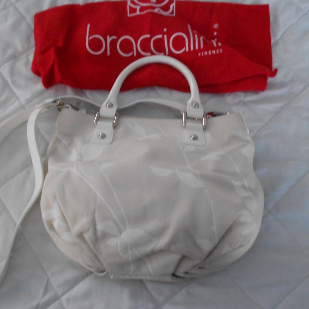 Braccialini Beige/Off White Leather Cross-Body Bag